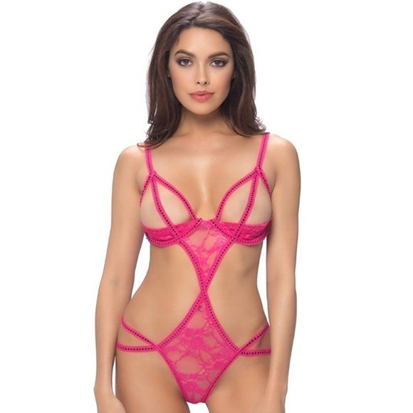 Oh La La Cheri Threaded Lace Shelf Cup Teddy One Size Hot Pink - 52-10492 - Picture 1 of 2